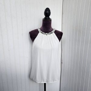 NWT $50 Express Jeweled Beaded Neckline Sleeveless Top Sheer Lined Sz M